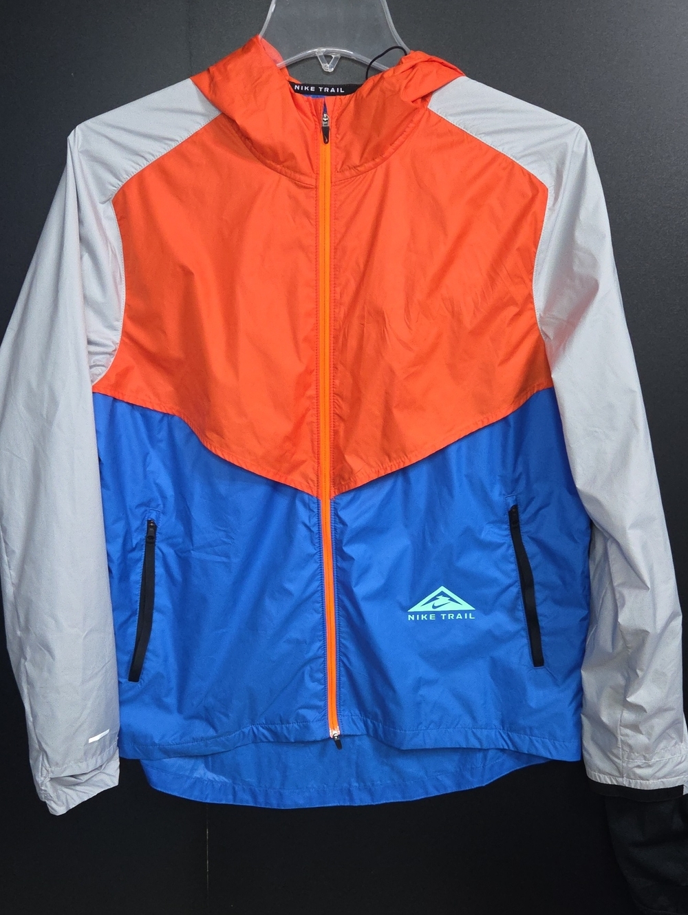 Nike Trail Storm-Fit Orange Blue Windrunner Packable Jacket with Gray Sleeves L